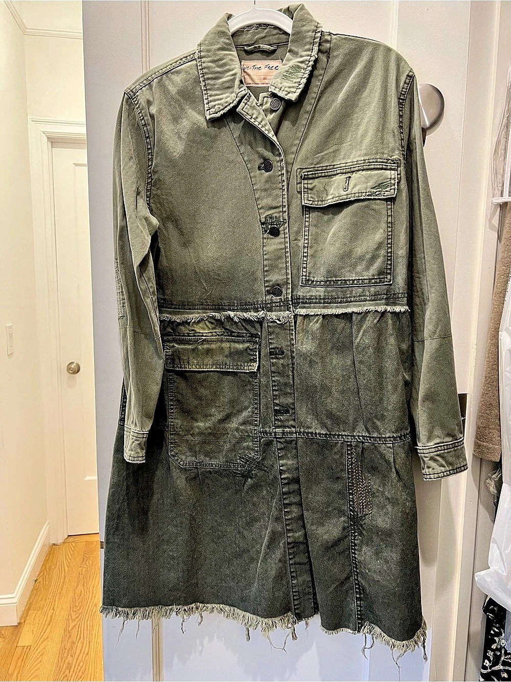 Free People Distressed Utility Midi duster in Green Size XS